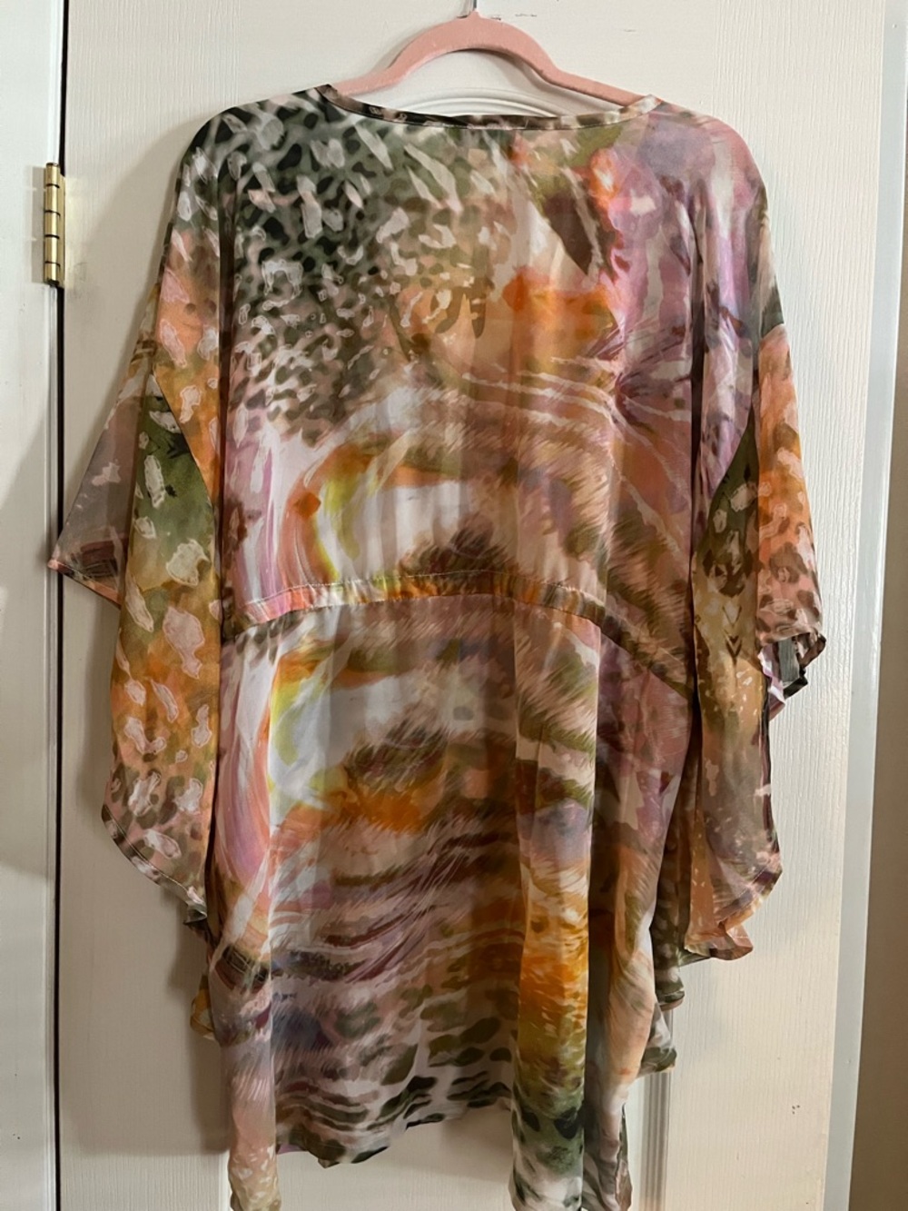 Boho V-Neck Tie-Waist Swim Coverup in Pink, Green & Gold - Picture 2 of 3